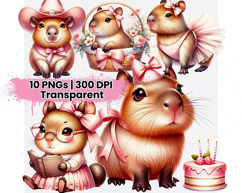 Arquivo Digital Kit Digital Capivara Fofa Rosa Blush