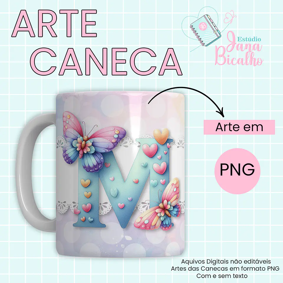 Arquivo Digital Arte Caneca Alfabeto Butterfly 1