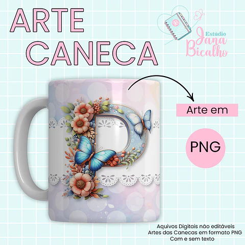 Arquivo Digital Arte Caneca Alfabeto Butterfly