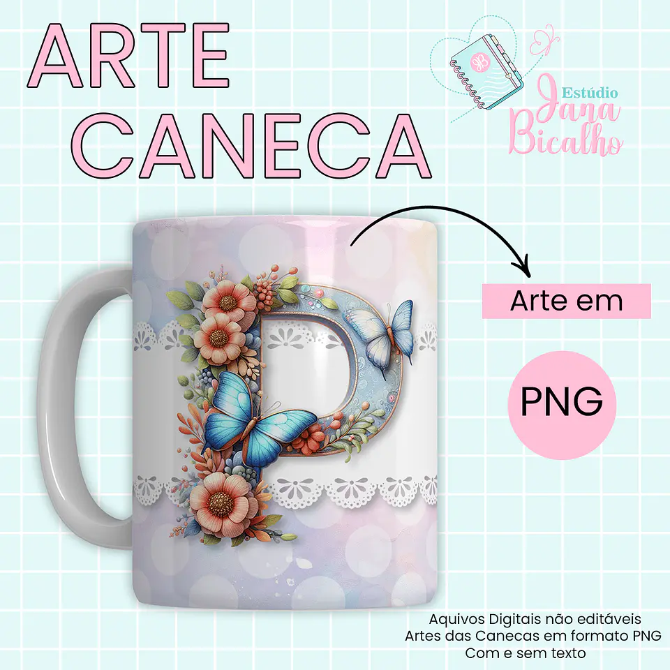 Arquivo Digital Arte Caneca Alfabeto Butterfly 2