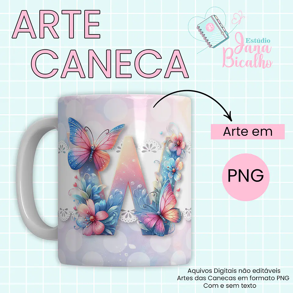 Arquivo Digital Arte Caneca Alfabeto Butterfly 5