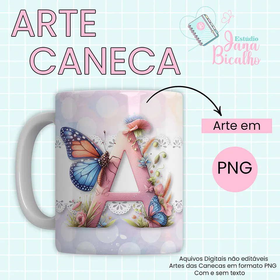 Arquivo Digital Arte Caneca Alfabeto Butterfly 6