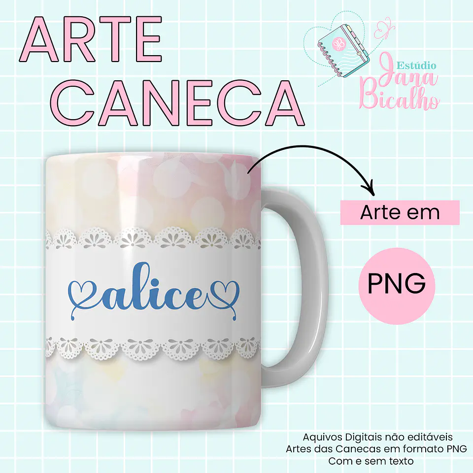Arquivo Digital Arte Caneca Alfabeto Butterfly 7