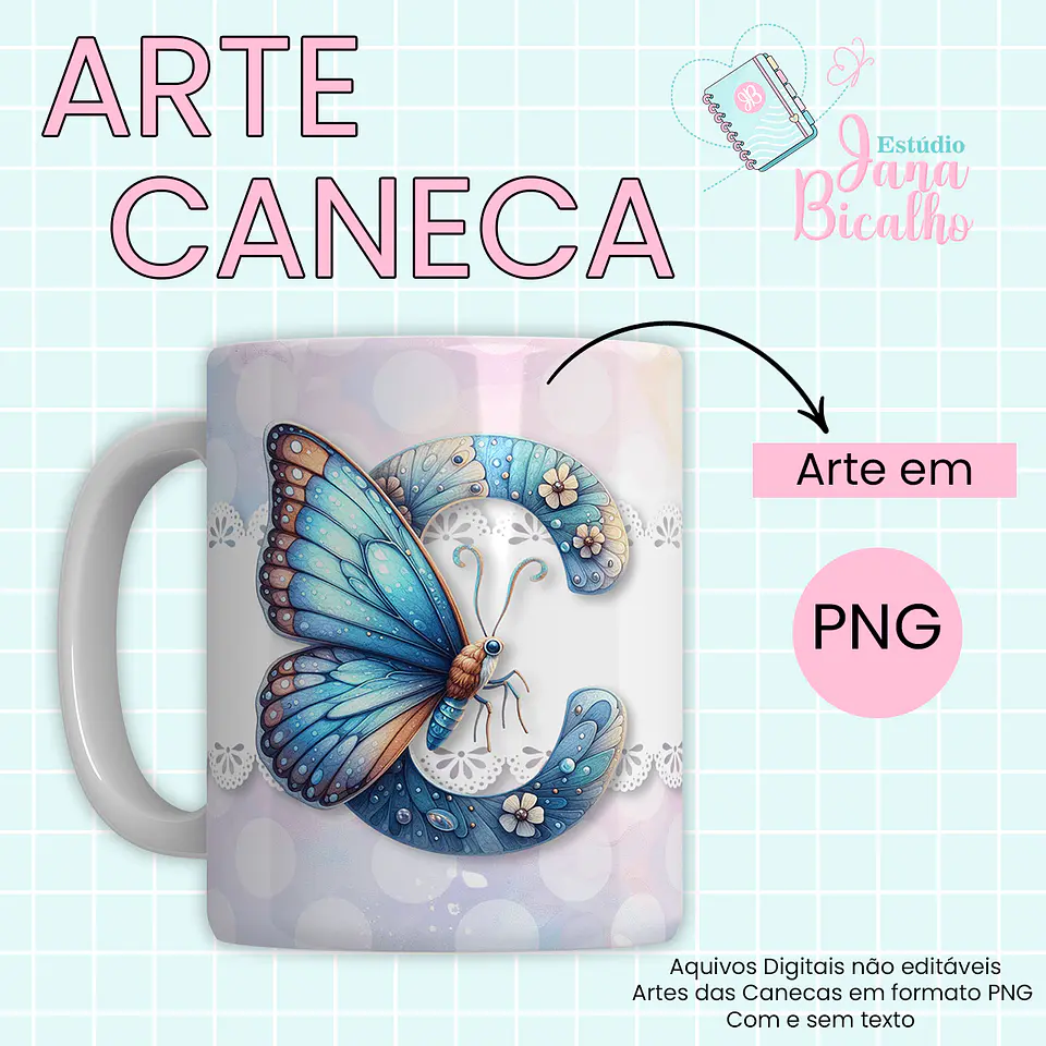 Arquivo Digital Arte Caneca Alfabeto Butterfly 8
