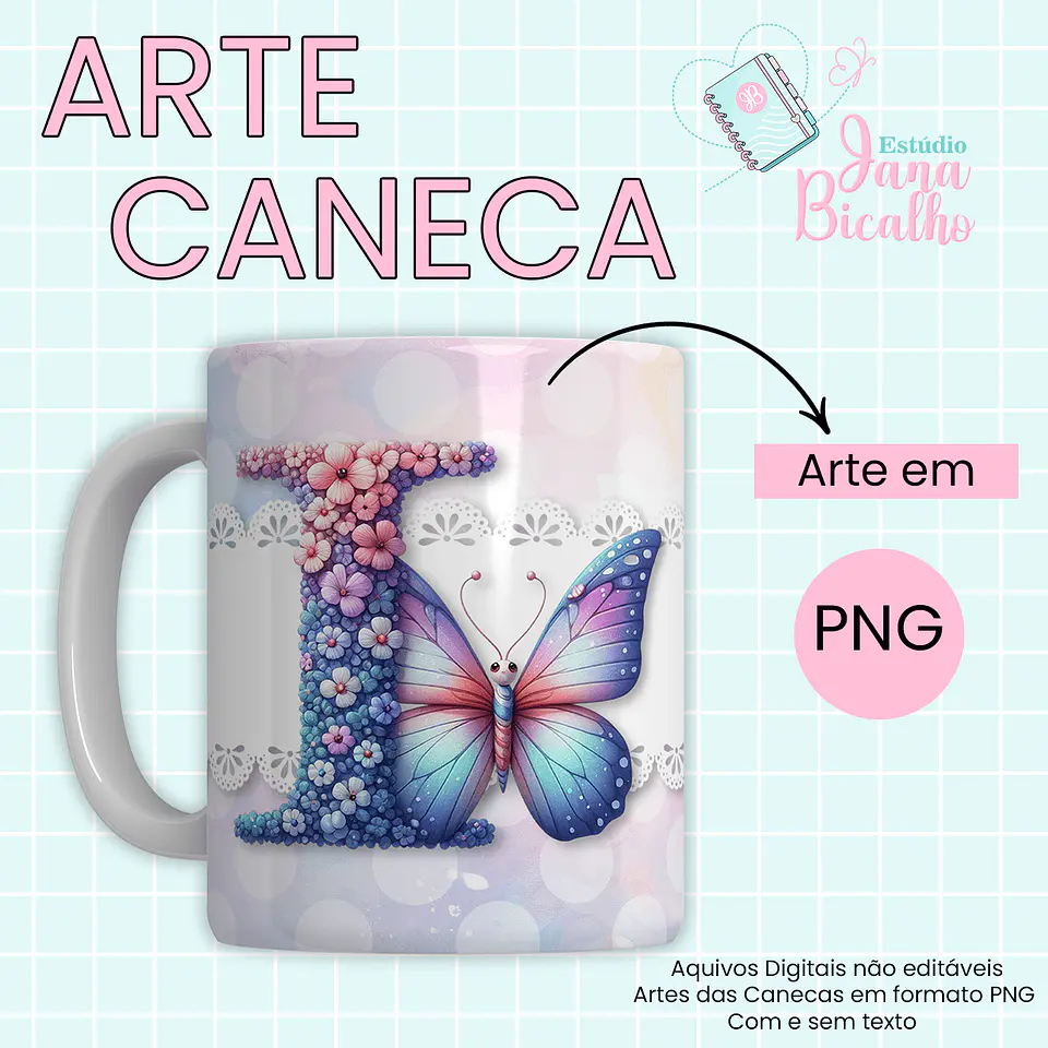 Arquivo Digital Arte Caneca Alfabeto Butterfly 9