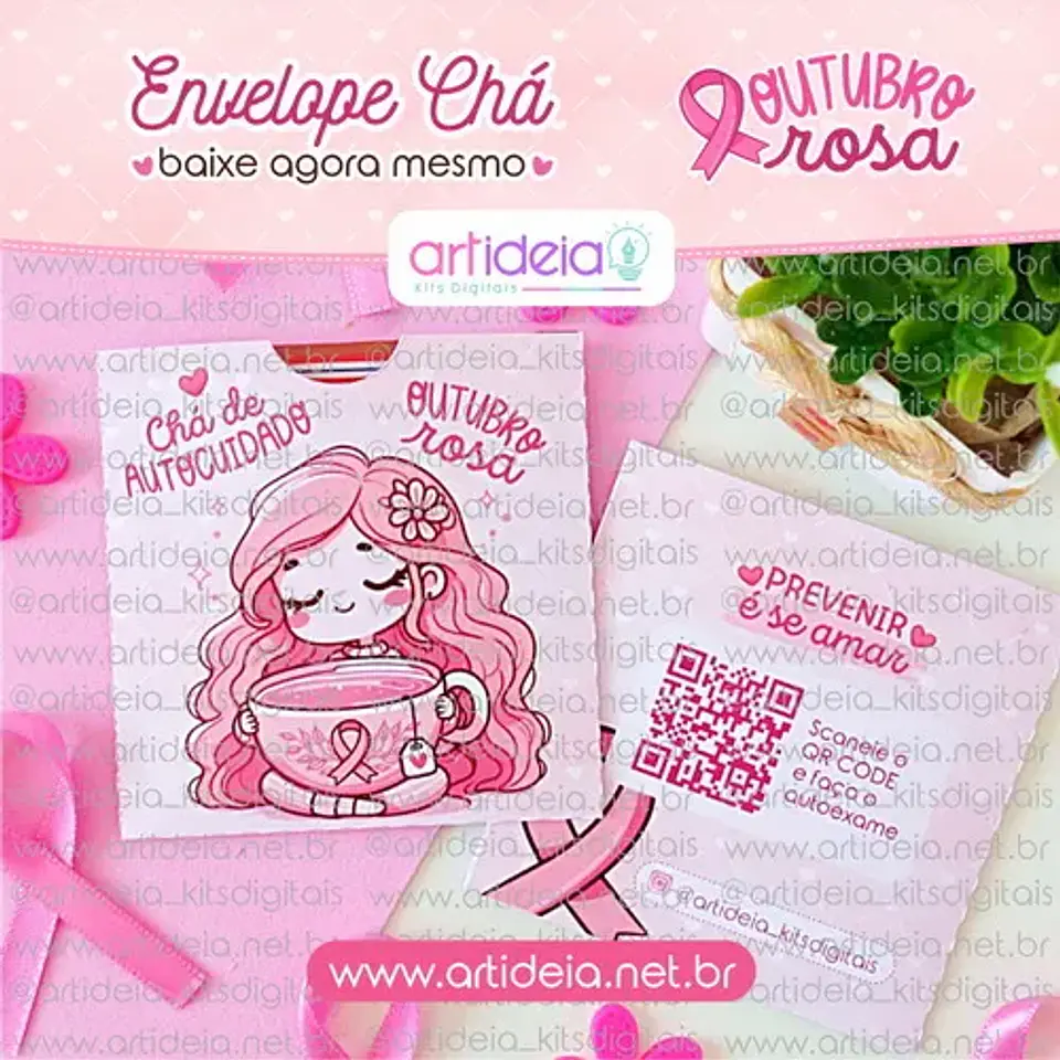 Arquivo de Corte Cha Envelope Outubro Rosa 1