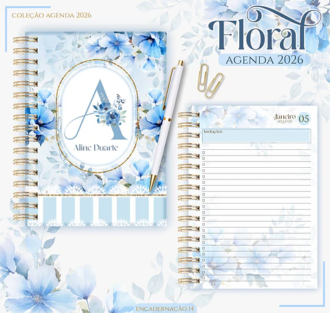 Arquivo Digital Agenda 2026 Floral Azul