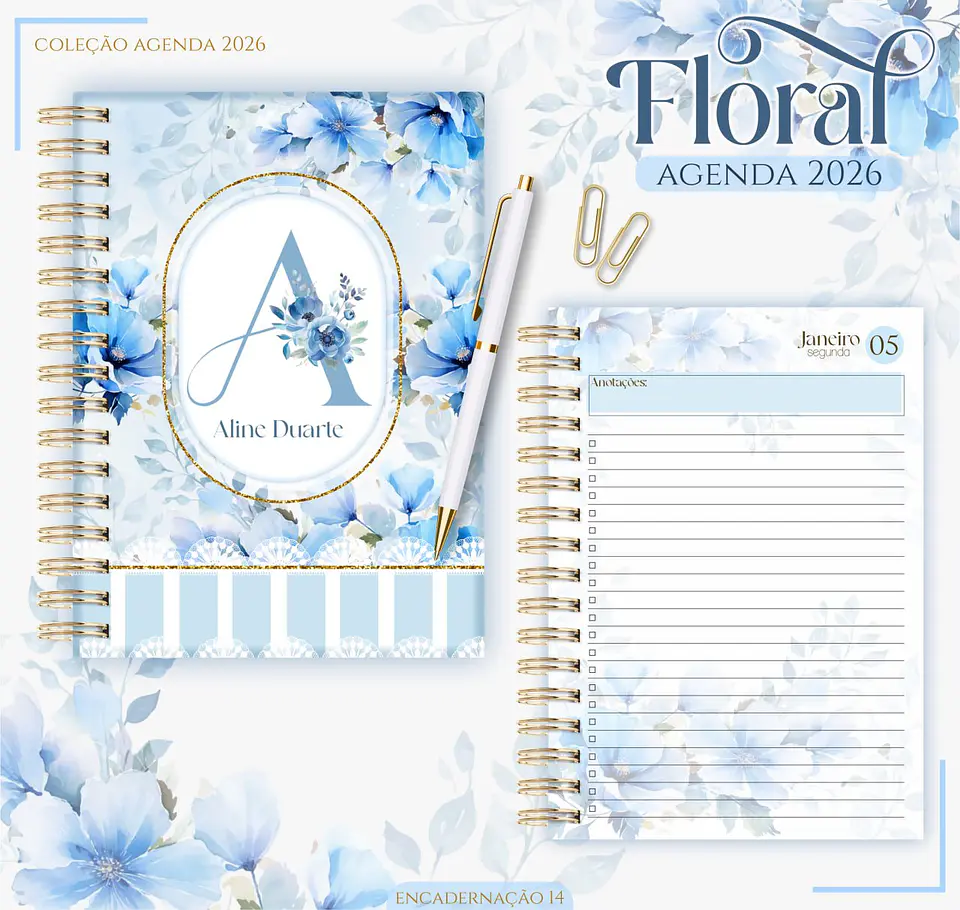 Arquivo Digital Agenda 2026 Floral Azul 1