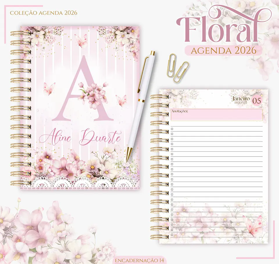 Arquivo Digital Agenda 2026 Floral Rosa 1