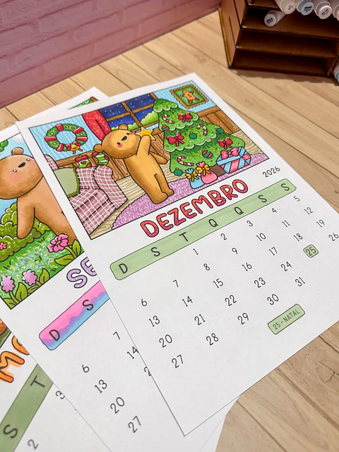 Arquivo Digital Kit Digital Calendários para Colorir 2026