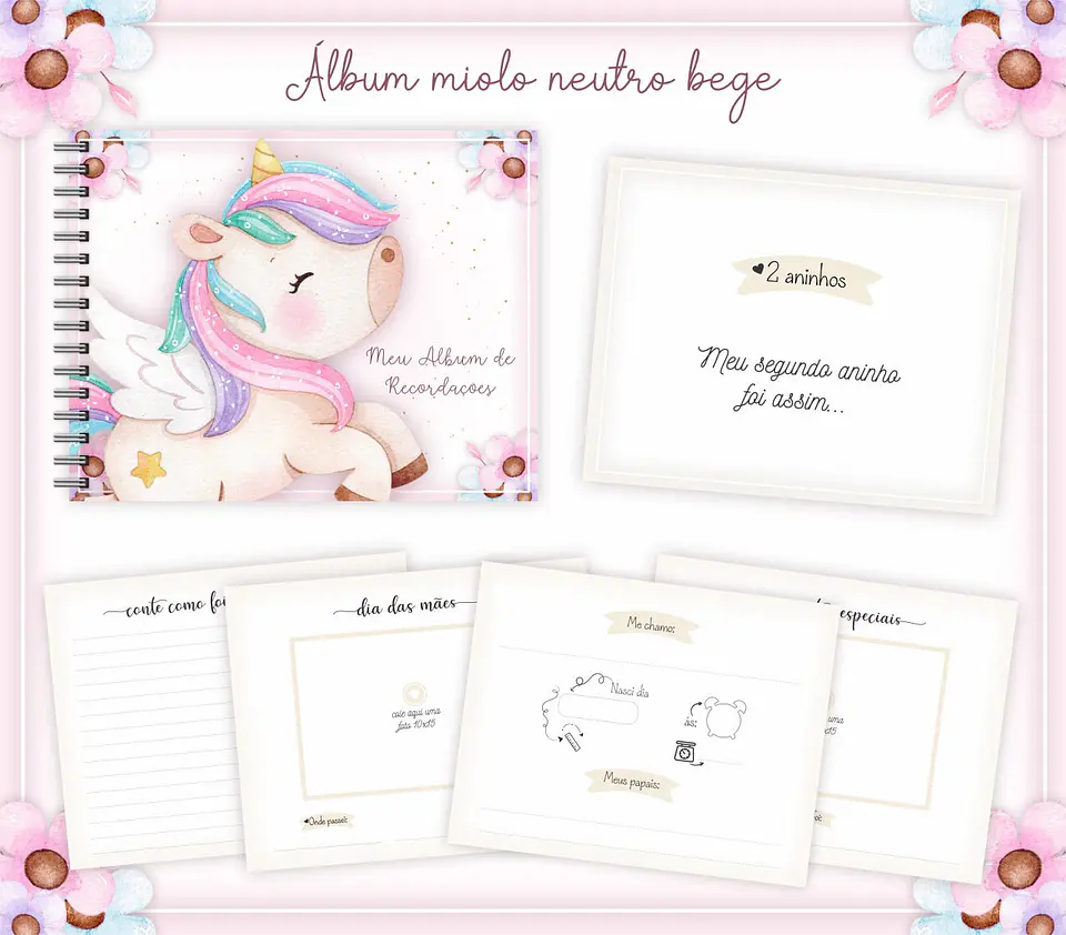 Arquivo Digital Pack Baby Unicornio Neutro Bege 3