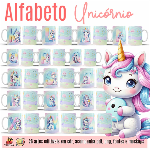 Arquivo Digital Caneca Alfabeto Unicornio