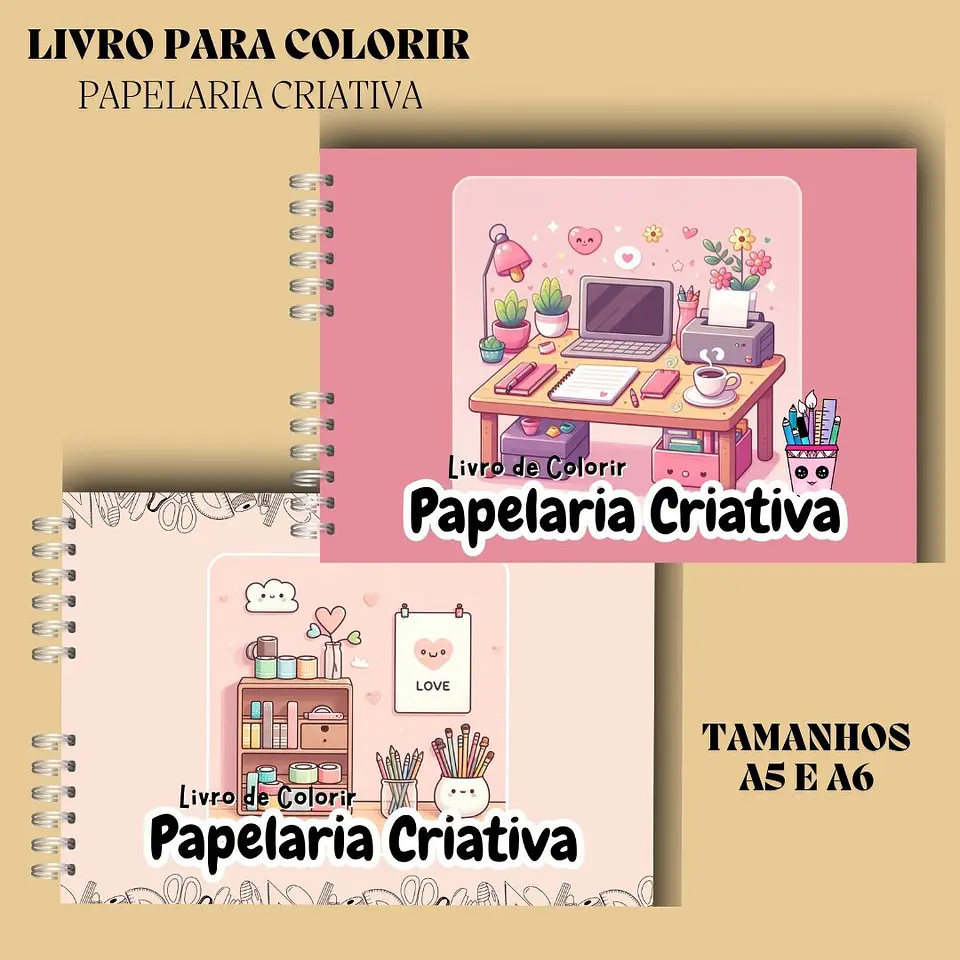 Arquivo Digital  Livro para Colorir Papelaria Criativa A5 e A6 1