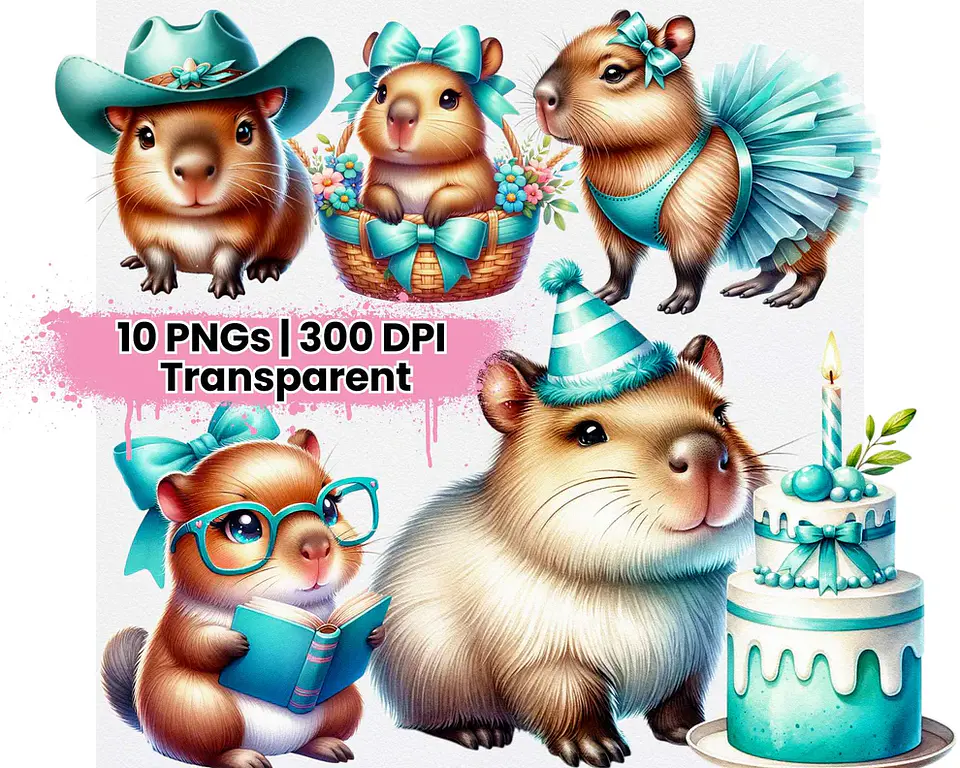 Arquivo Digital Kit Digital Cute Capivara Azul Turquesa 1