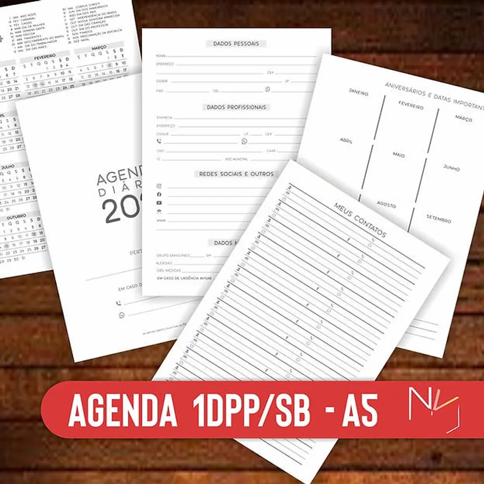 Arquivo Digital Miolo Agenda 2026 Datada A5 1DPP/SB Costura + Folhas – Col. Cute Clean 3