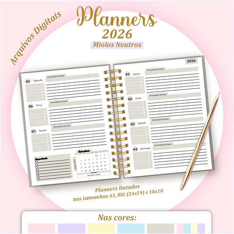 Arquivo Digital Pack Miolos Neutros Planners 2026