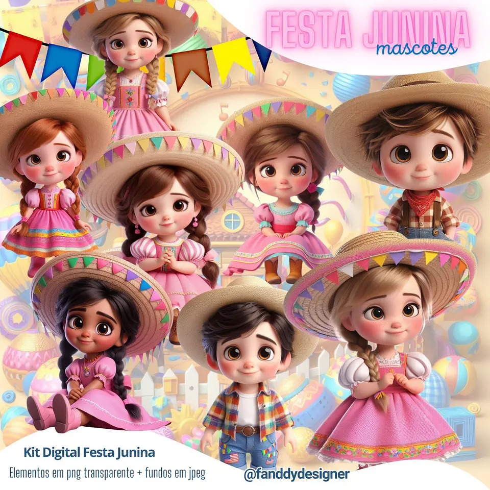 Arquivo Digital Kit Digital Festa Junina Mascotes 1