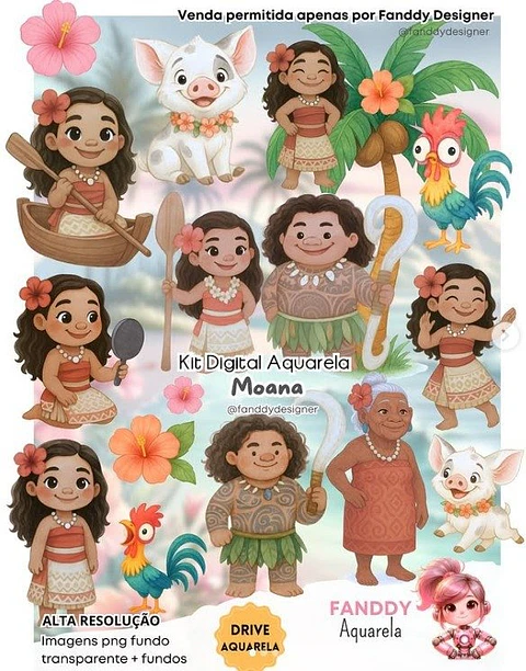 Arquivo Digital Kit Digital Moana Aquarela
