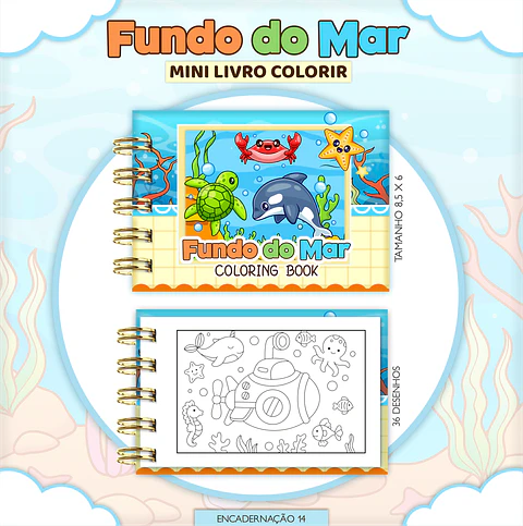 Arquivo Digital Mini Livro de Colorir Fundo do Mar Menino
