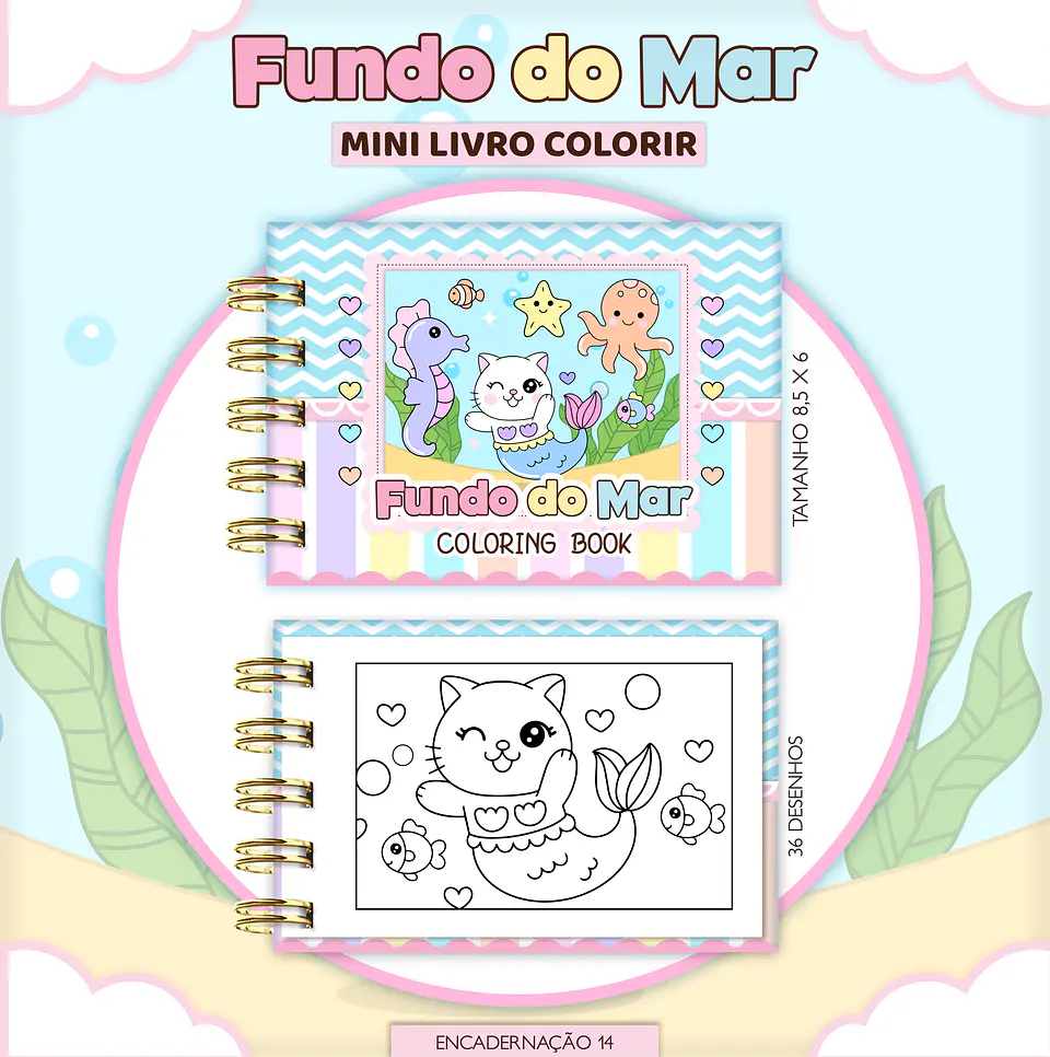 Arquivo de Corte Mini Livro de Colorir Fundo do Mar Menina 1
