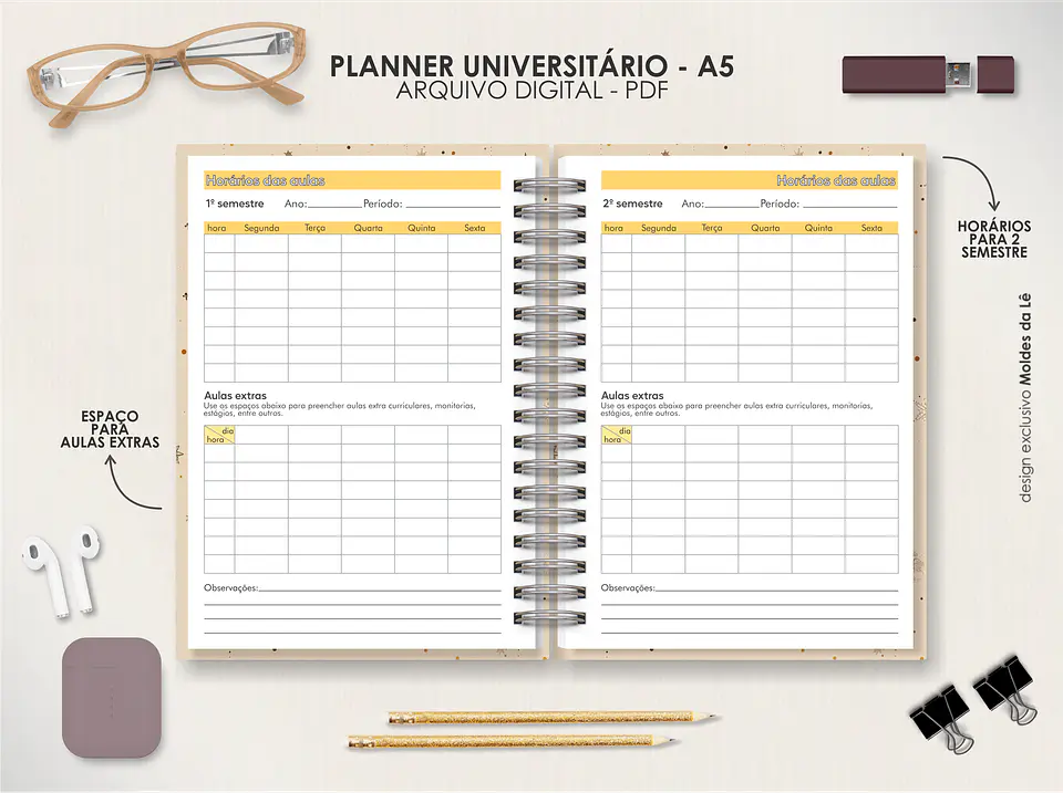 Arquivo Digital Planner Universitário A5 Permanente Vertical 2