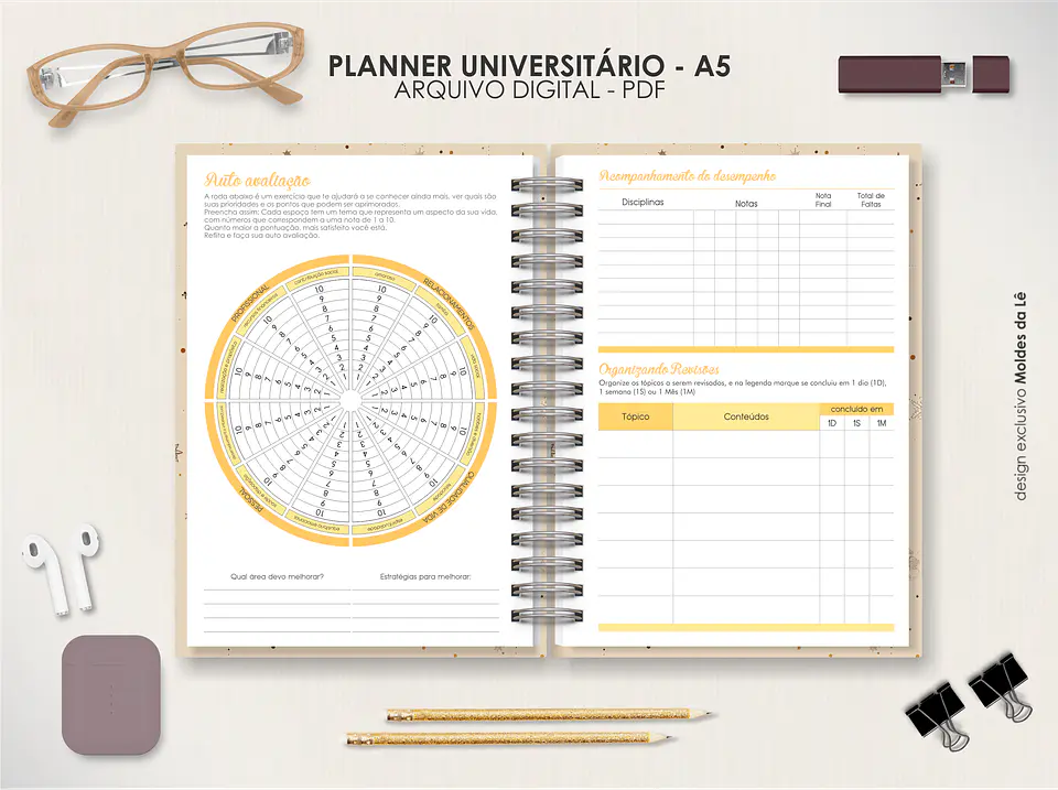 Arquivo Digital Planner Universitário A5 Permanente Vertical 10