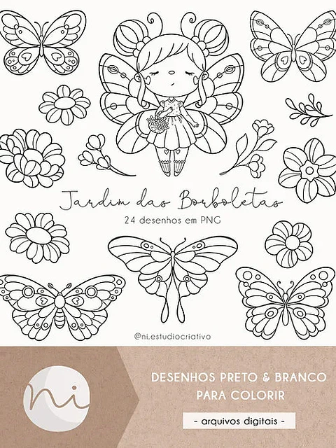 Arquivo Digital Kit Digital Jardim das Borboletas Para Colorir