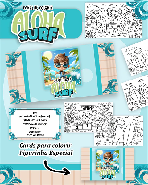 Arquivo Digital Cards de Colorir Surf