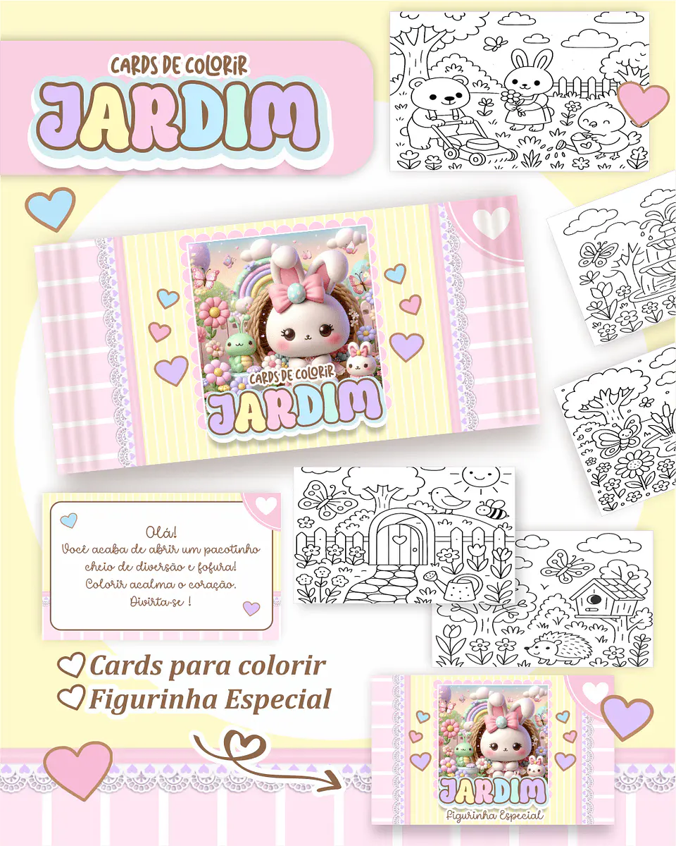 Arquivo Digital Cards de Colorir Jardim Fofo 1