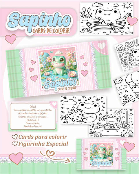Arquivo Digital Cards de Colorir Sapinho Kawall