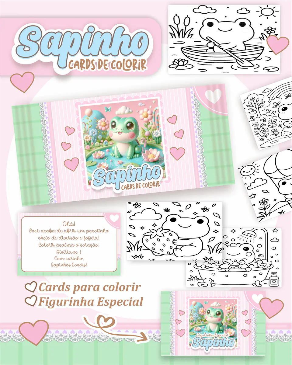 Arquivo Digital Cards de Colorir Sapinho Kawall 1