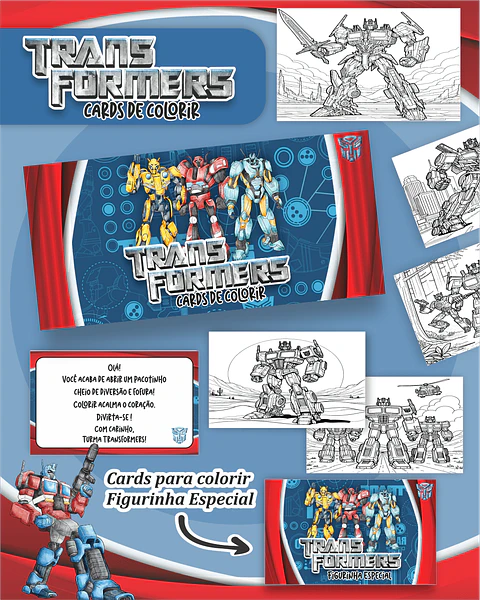 Arquivo Digital Cards de Colorir Transformers