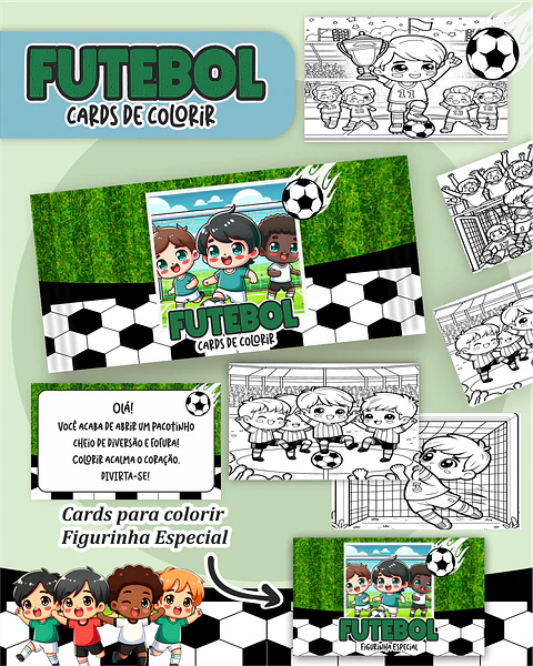 Arquivo Digital Cards de Colorir Futebol Neutro