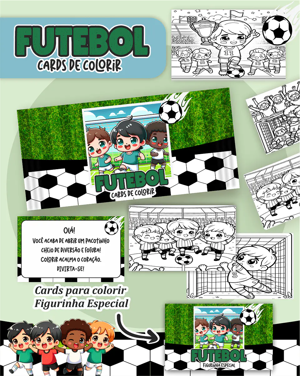 Arquivo Digital Cards de Colorir Futebol Neutro 1