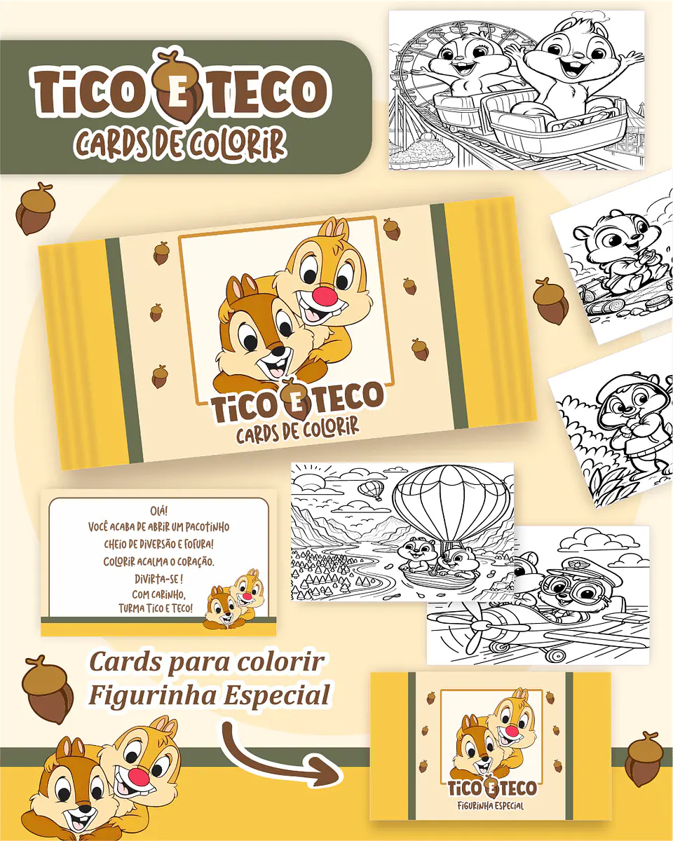 Arquivo Digital Cards de Colorir Tico e Teco 1