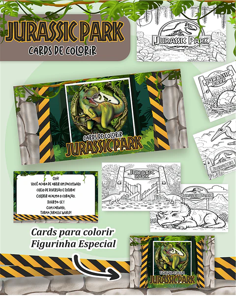 Arquivo Digital Cards de Colorir Jurassic Park