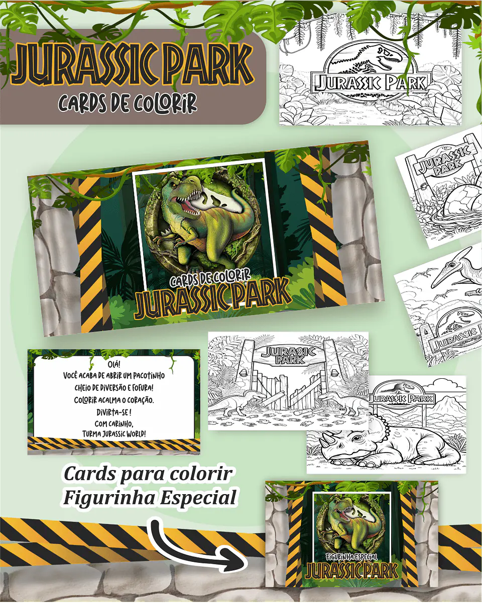 Arquivo Digital Cards de Colorir Jurassic Park 1