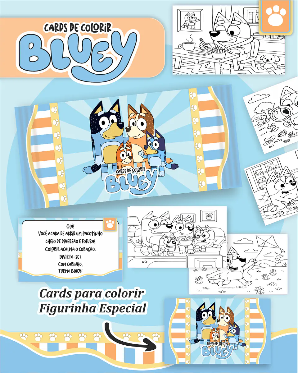 Arquivo Digital Cards de Colorir Bluey 1