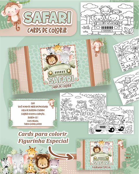 Arquivo Digital Cards de Colorir Safari