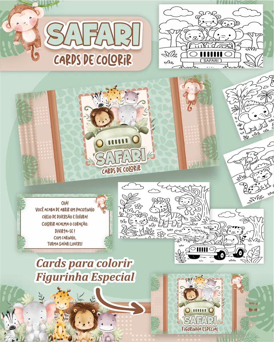 Arquivo Digital Cards de Colorir Safari 1