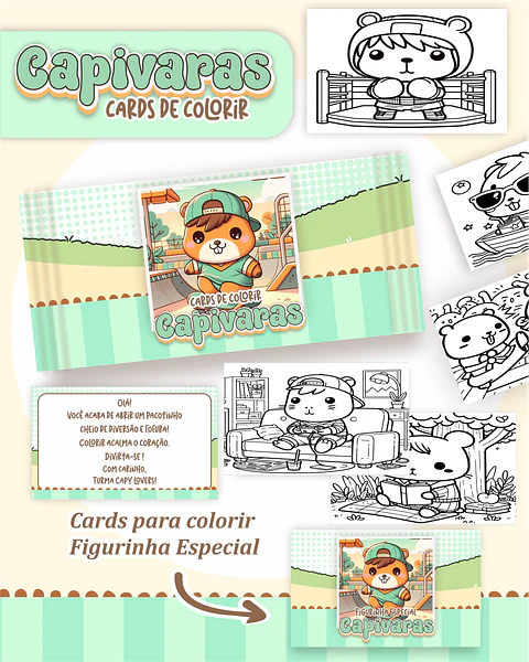 Arquivo Digital Cards de Colorir Capivara Menino