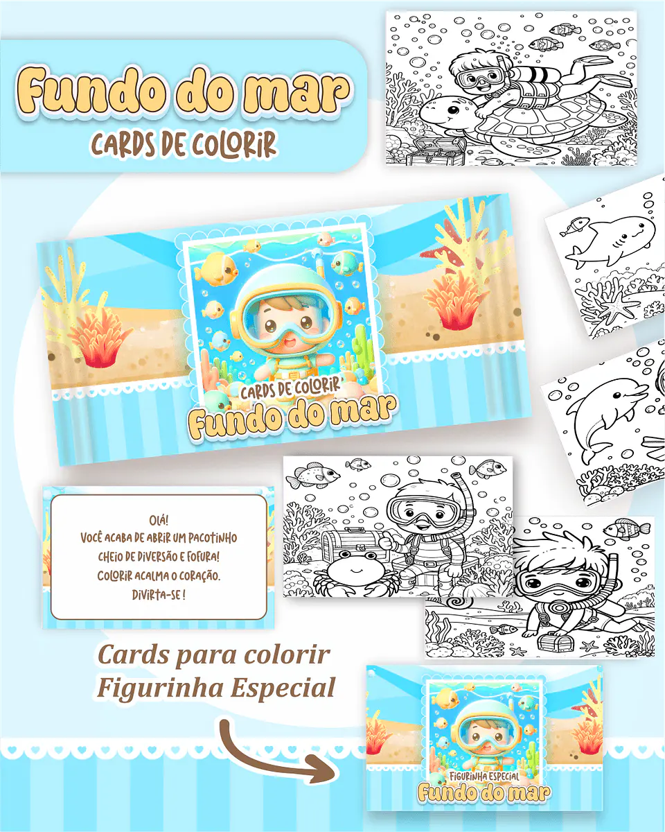 Arquivo Digital Cards de Colorir Fundo do Mar 1