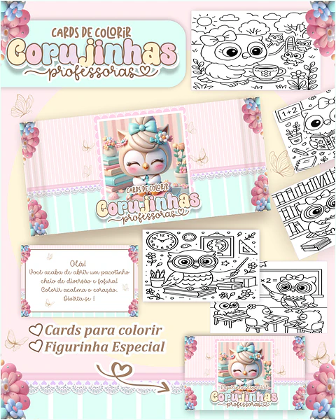 Arquivo Digital Cards de Colorir Corujinha Professora