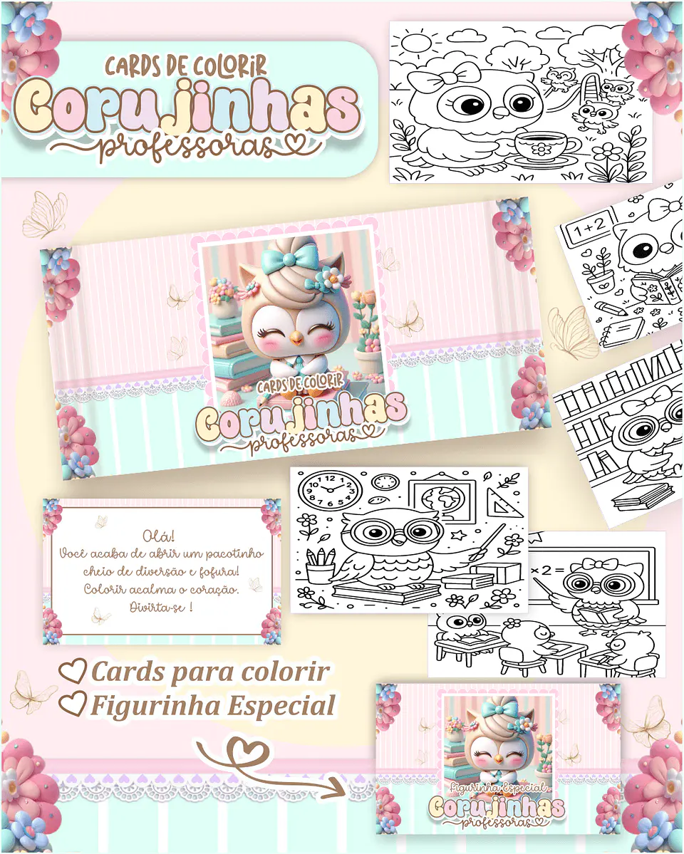 Arquivo Digital Cards de Colorir Corujinha Professora 1