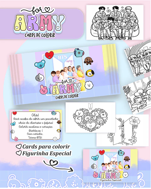 Arquivo Digital Cards de Colorir BTS