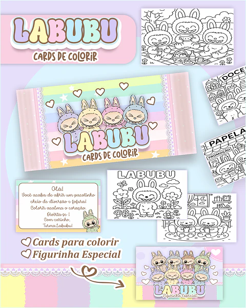 Arquivo Digital Cards de Colorir Labubu