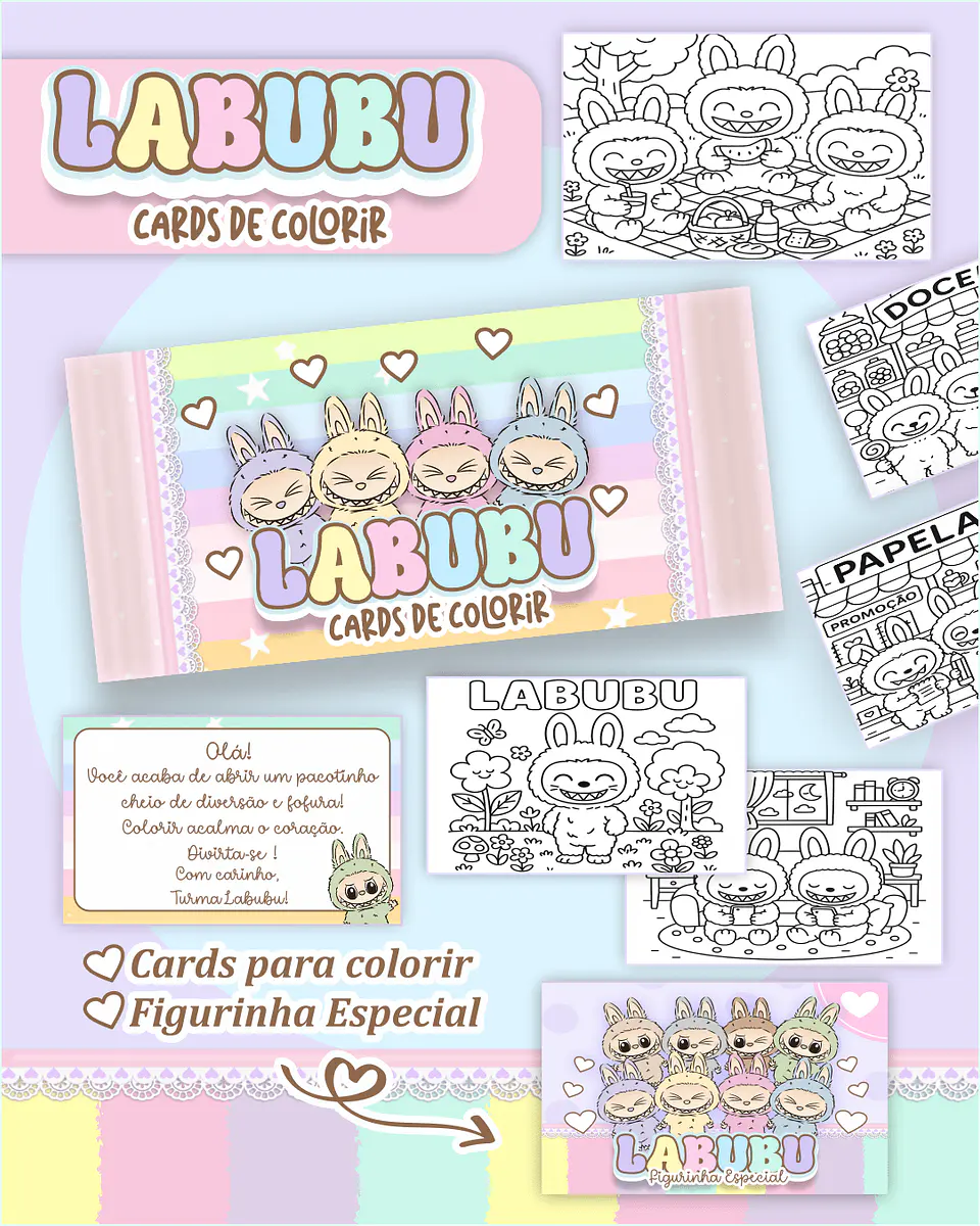 Arquivo Digital Cards de Colorir Labubu 1