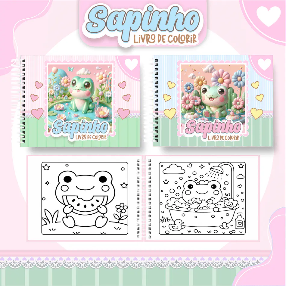 Arquivo Digital Livro de Colorir Sapinho Kawaii 1
