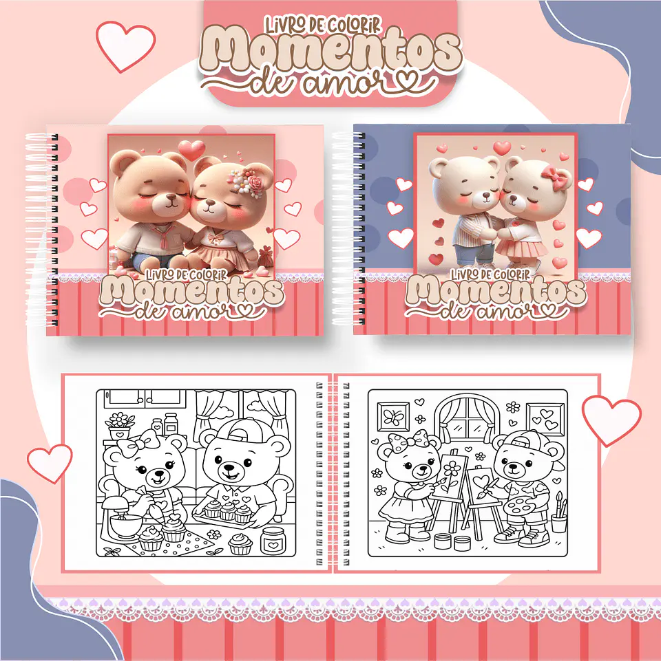 Arquivo Digital Livro de Colorir Ursinhos Namorados 1