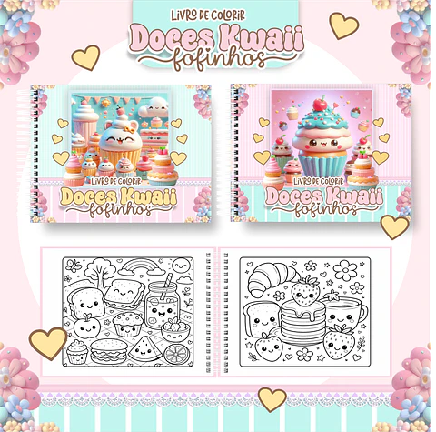Arquivo Digital Livro de Colorir Doces Kawaii